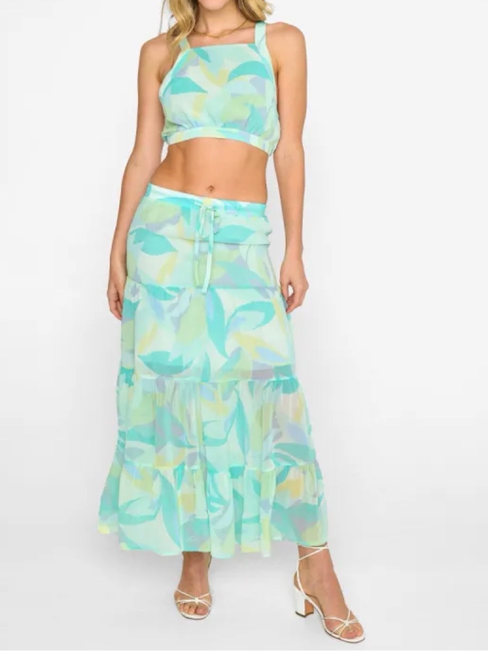 Women's Aqua Print Maxi Dress
